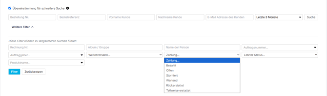 Statusanzeigen für "Zahlung"