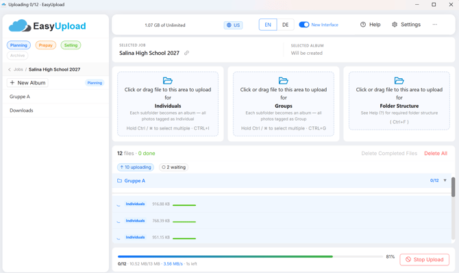 EasyUpload color indicators during upload