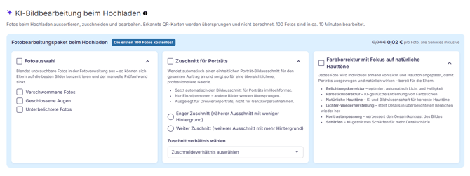 Fotobearbeitung beim Hochladen Auswahl Fenster