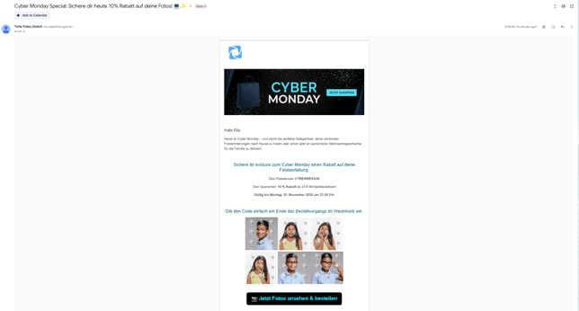 Cyber Monday Beispiel-E-Mail in der Desktop Ansicht