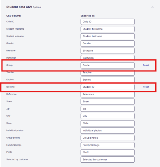 Student data export: Customizable CSV columns