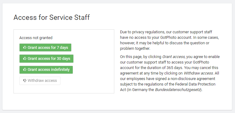 Select access duration for support staff