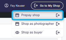 Dropdown menu showing Prepay shop option