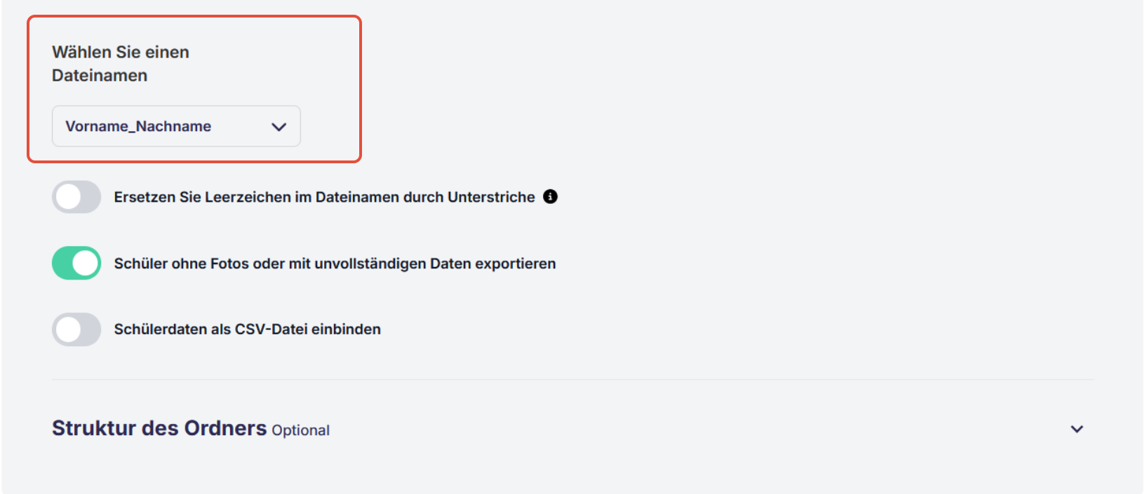Dateinamenschema auswählen