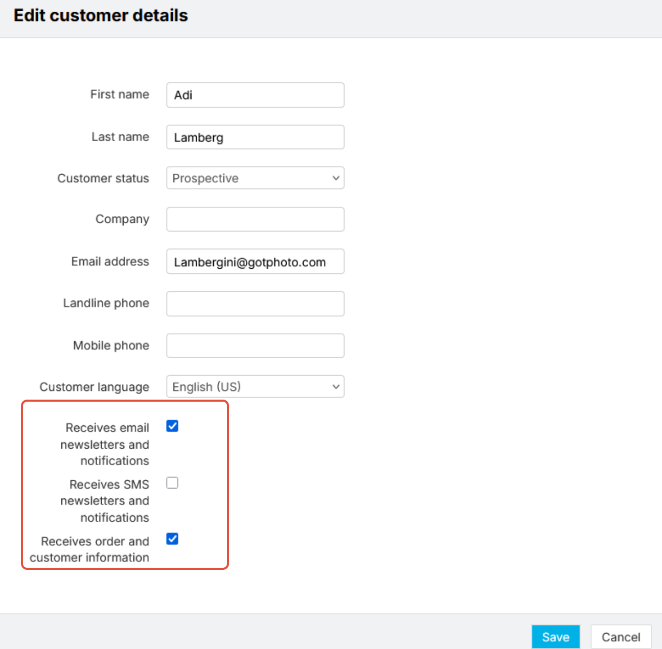 Edit notification options in the customer overview