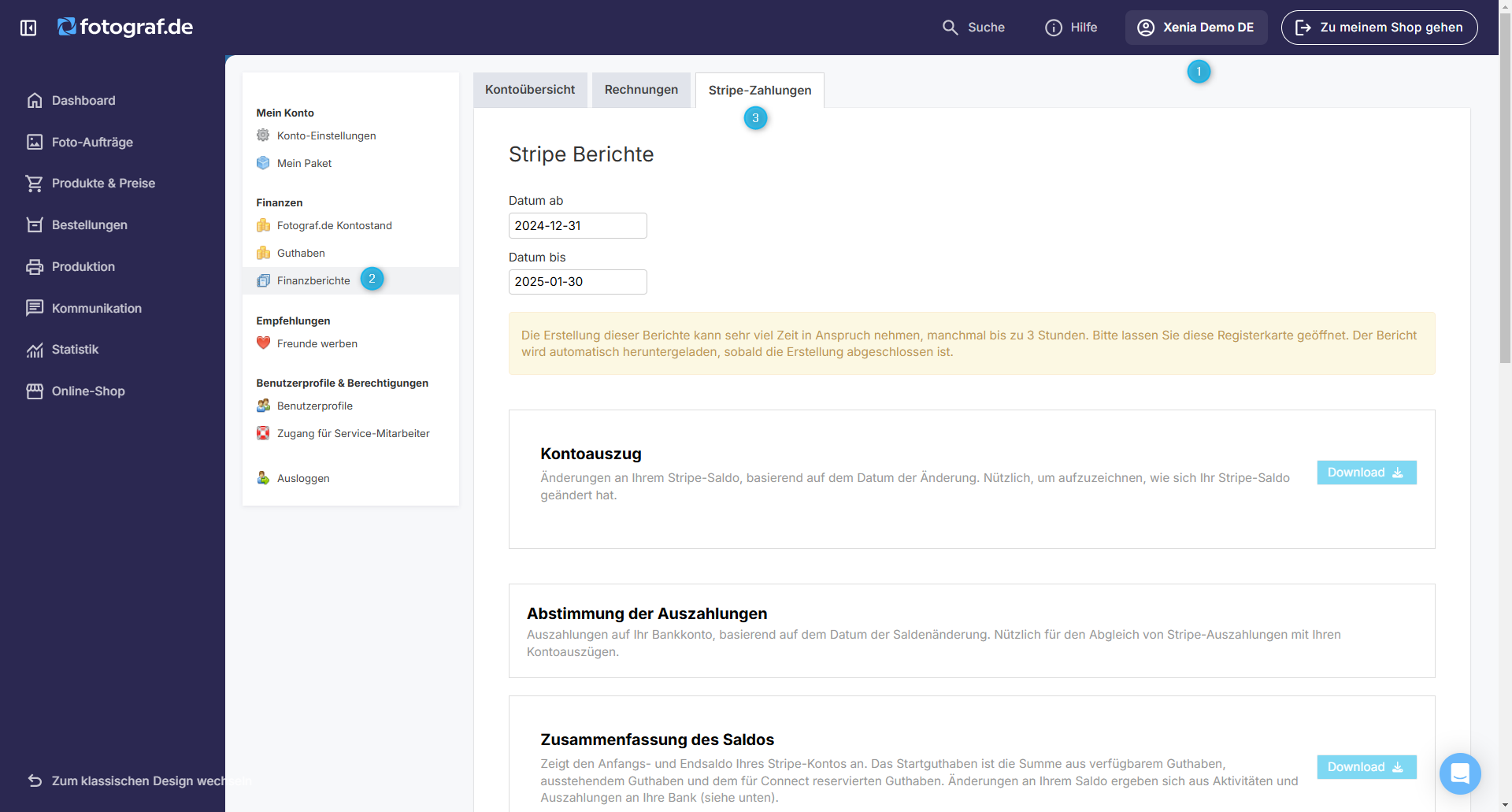 Screenshot: Übersicht im Stripe-Dashboard mit Zahlungen und Auswertungen