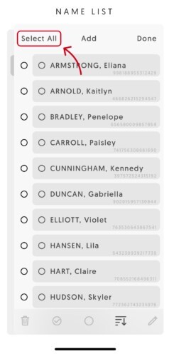 The 'Select All' option at the top of the screen in the Entagged app.