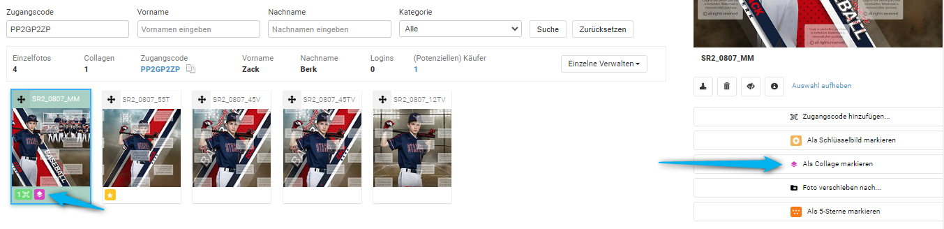 Option 'Als Collage markieren' in der Fotoverwaltung