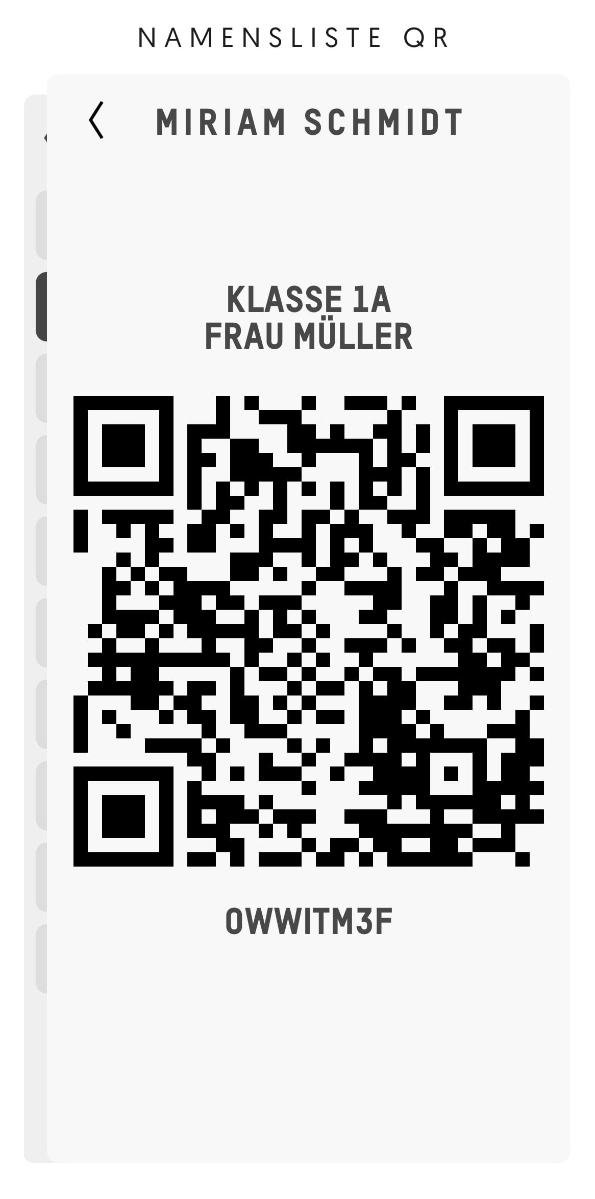 Screenshot: QR-Code Anzeige für ein Subjekt
