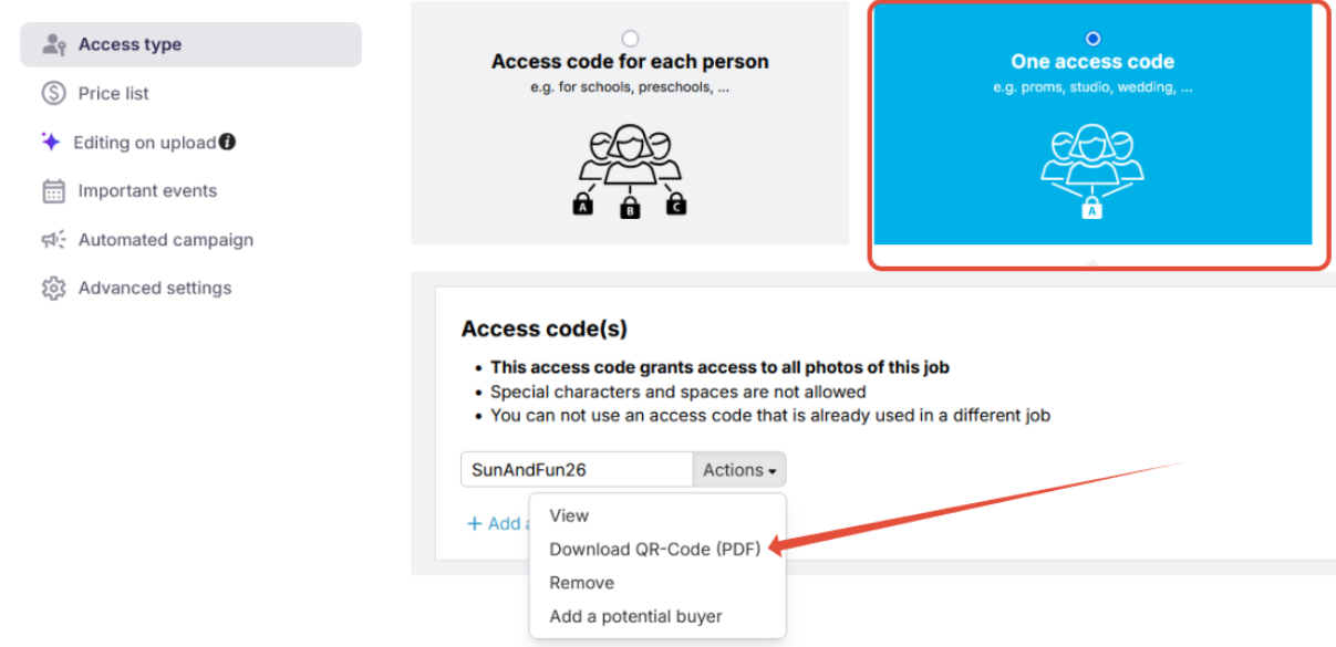 One Access Code job settings that will become available after the New Shop migration is complete.