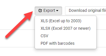 Export dropdown menu in the Manage Names section