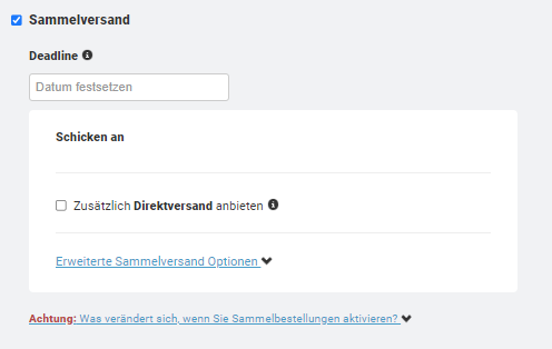 Sammelversand Einstellung