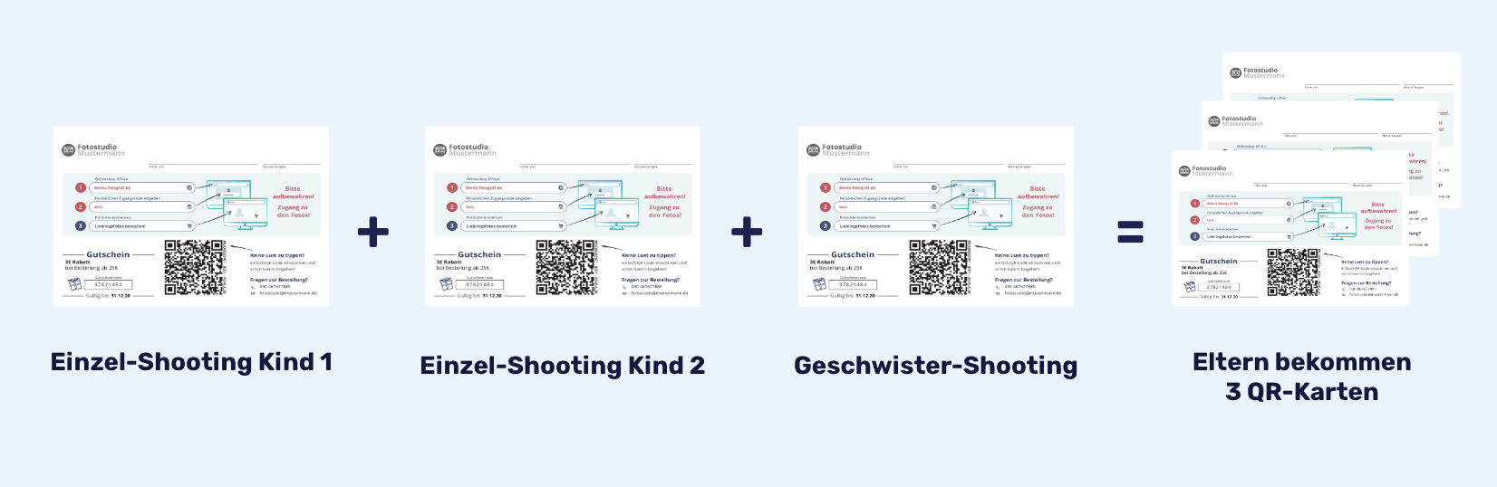 Screenshot einer Fotoverwaltungsoberfläche, die QR-Karten anzeigt.
