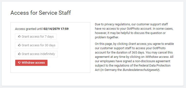 Withdraw staff access to account