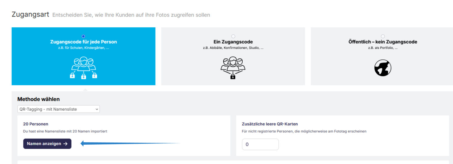 Auftragseinstellung: Wechsel auf QR-Tagging mit Namensliste
