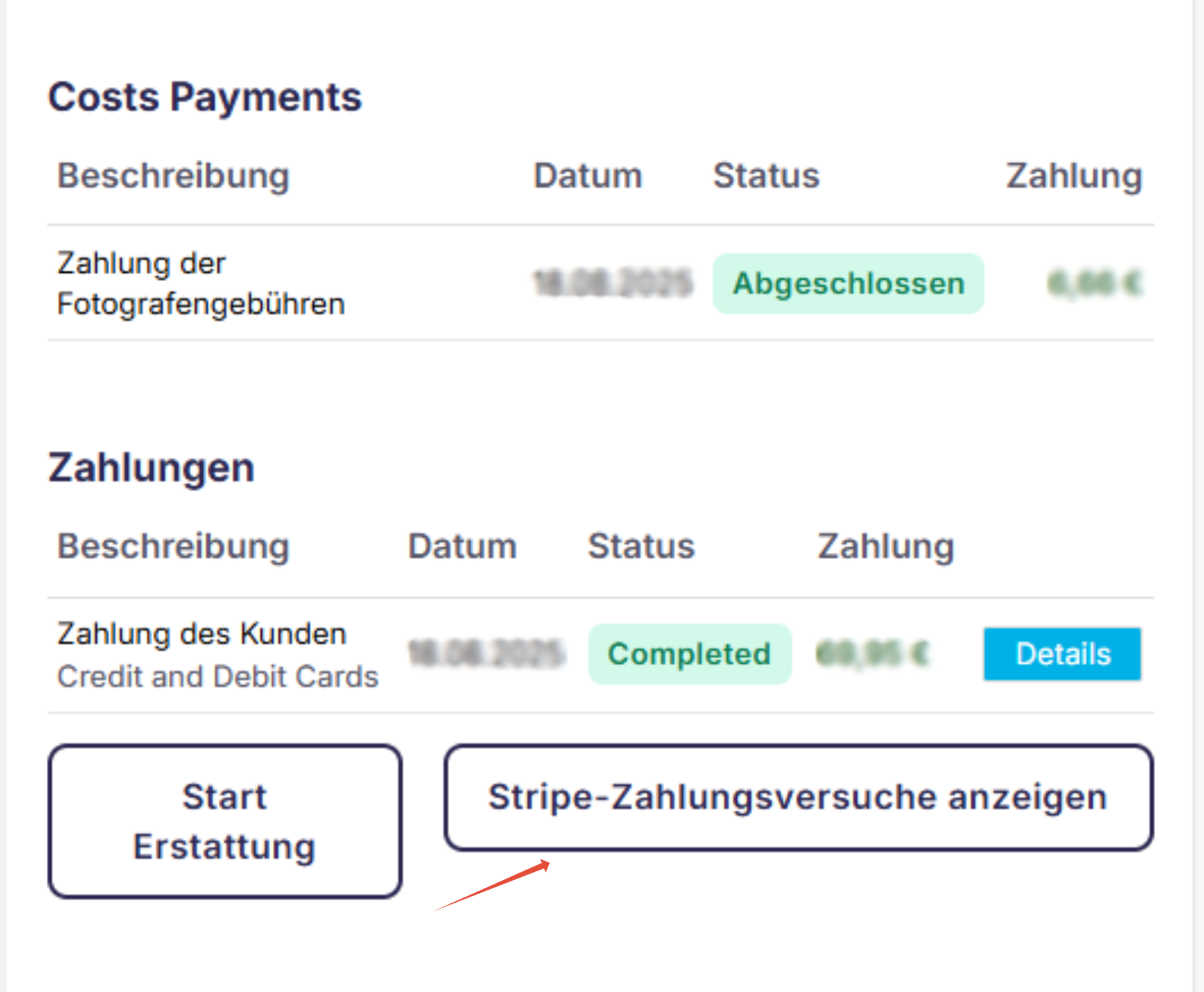 Button: Alle Zahlungsversuche anzeigen