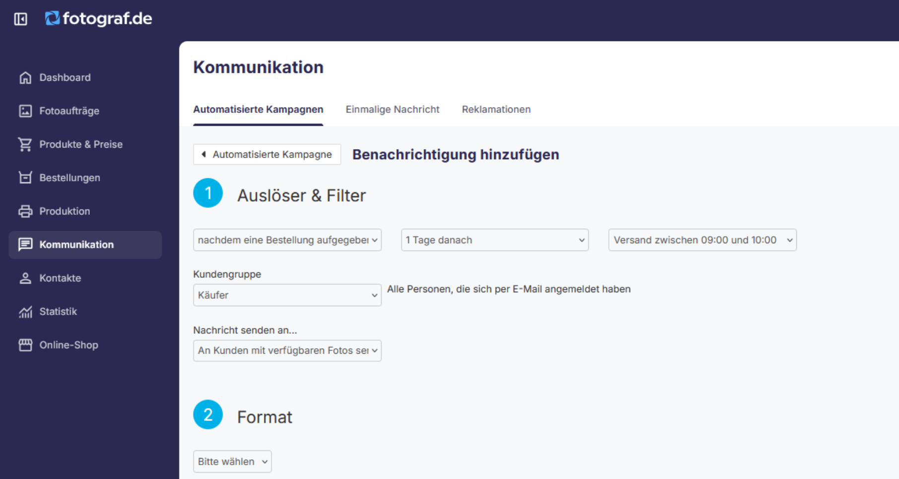 Screenshot: Trigger für Zahlungserinnerung einstellen