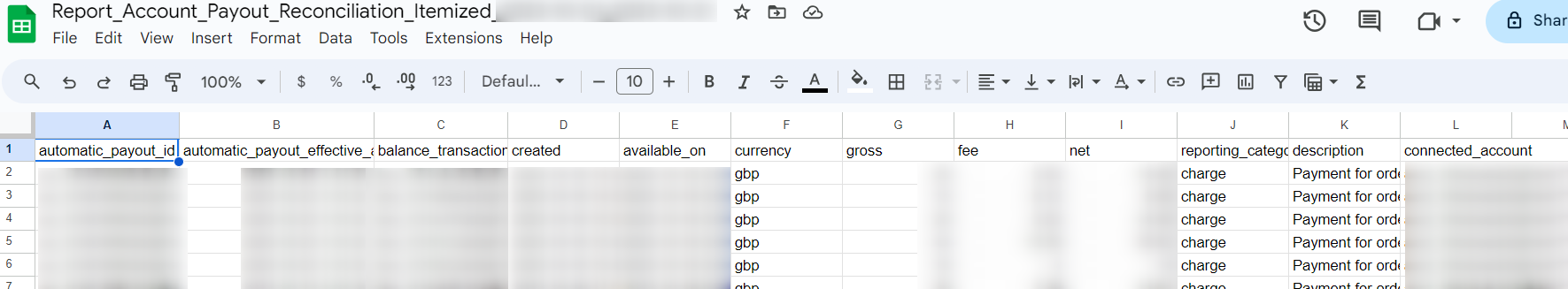 Detailed payout reconciliation report
