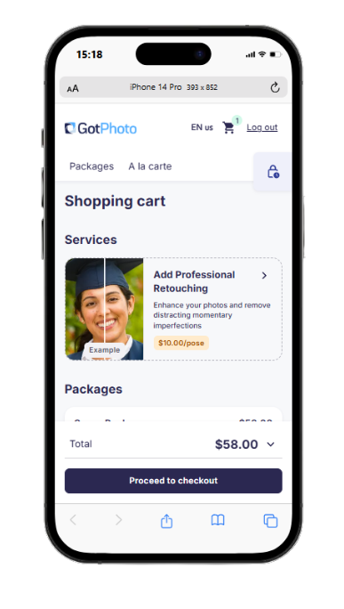 Vorschau des Retusche-Service Add-ons im Checkout
