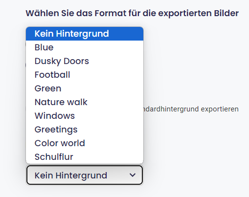 Drop-down-Menü zur Auswahl eines Hintergrunds im Schülerdatenexport