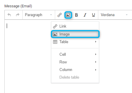 Editor toolbar with insert image button highlighted