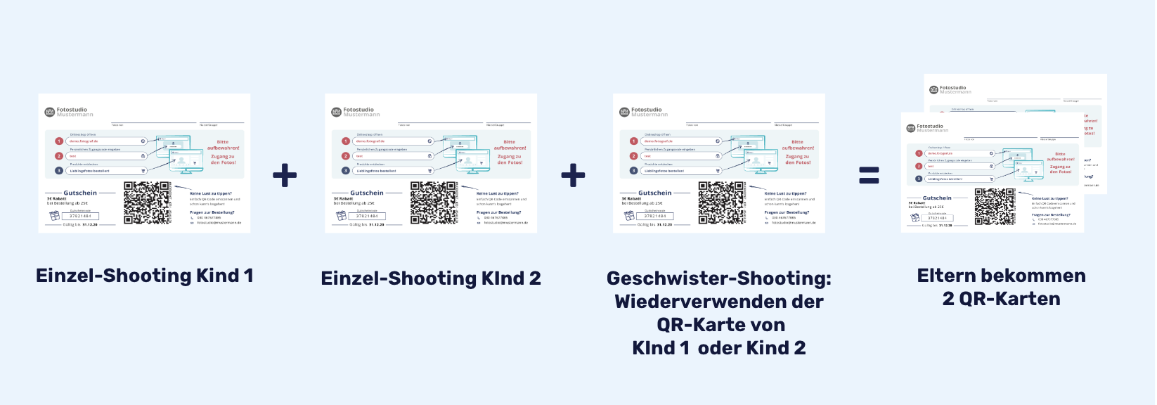 Screenshot einer Fotoverwaltungsoberfläche, die QR-Karten anzeigt.