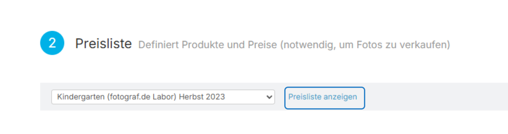 Ansicht des Preisprofils im Auftrag