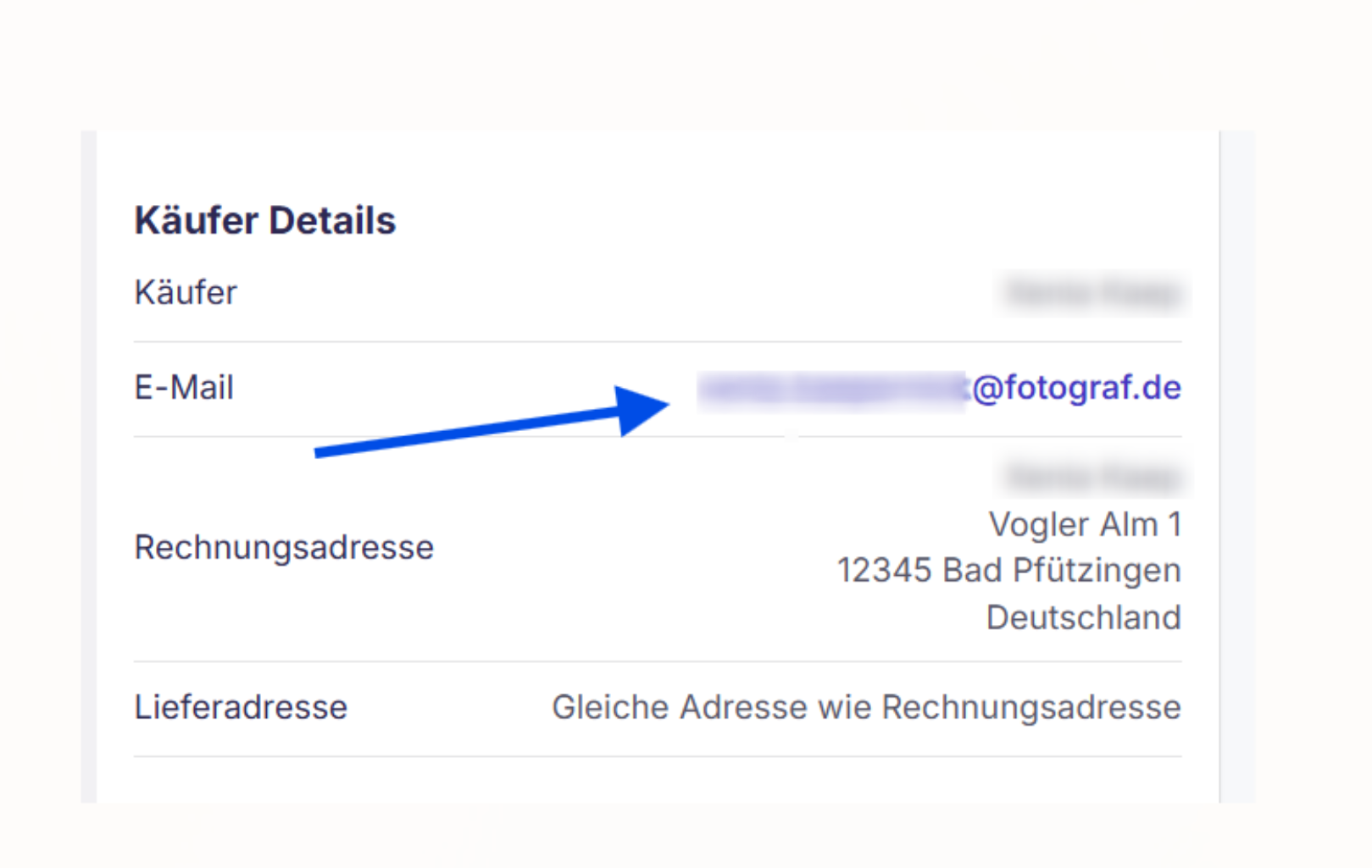 Kund:innenprofil über E-Mail-Link in Bestelldetails aufrufen