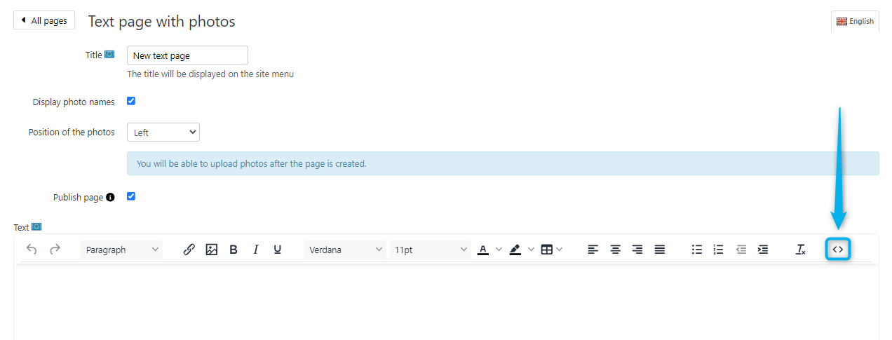 Insert HTML icon in text editor