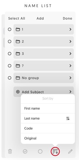 Entagged app sorting menu showing different sorting methods.