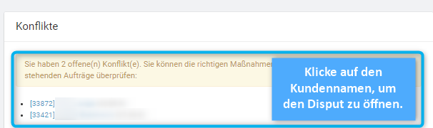 Benachrichtigung über Disput im Dashboard