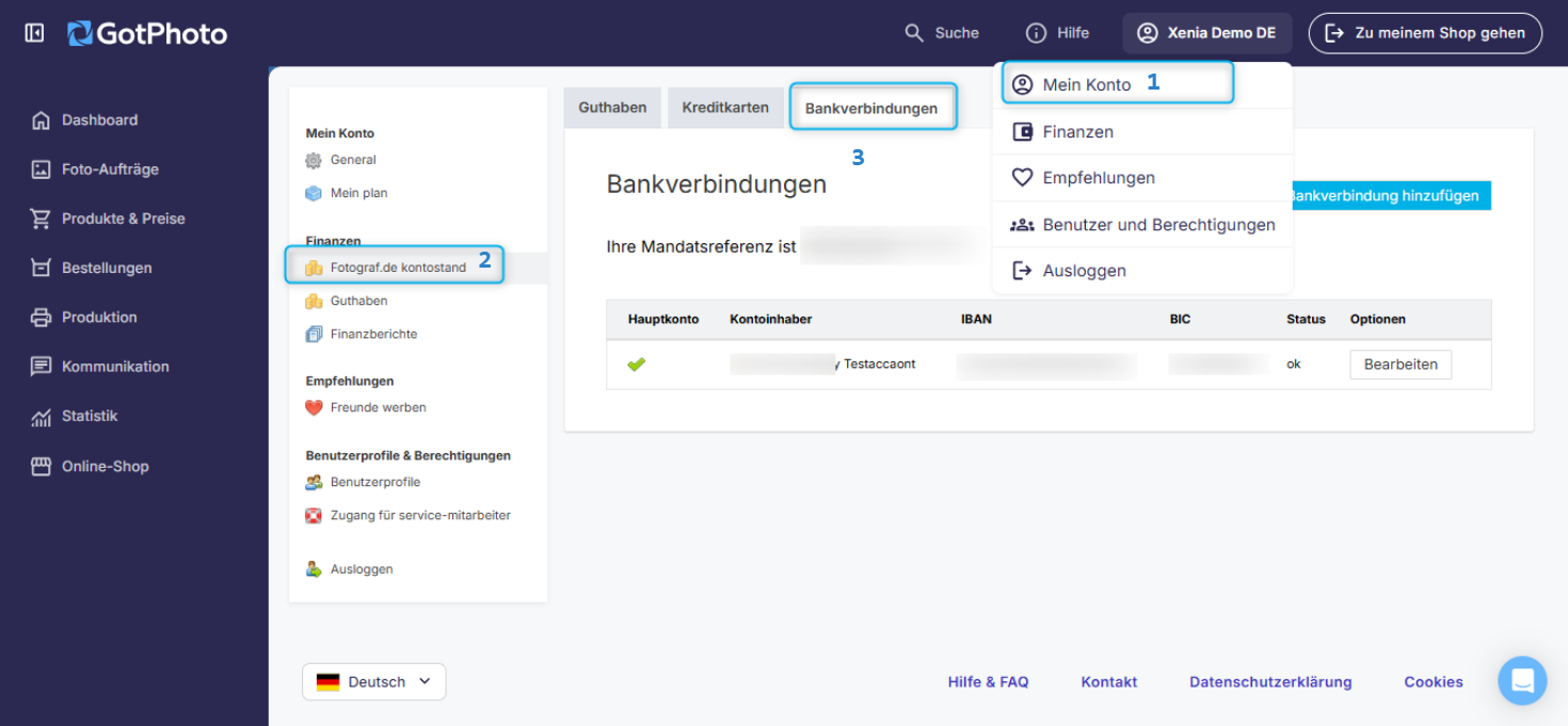Seite zum Hinzufügen von Bank- oder Kreditkarteninformationen