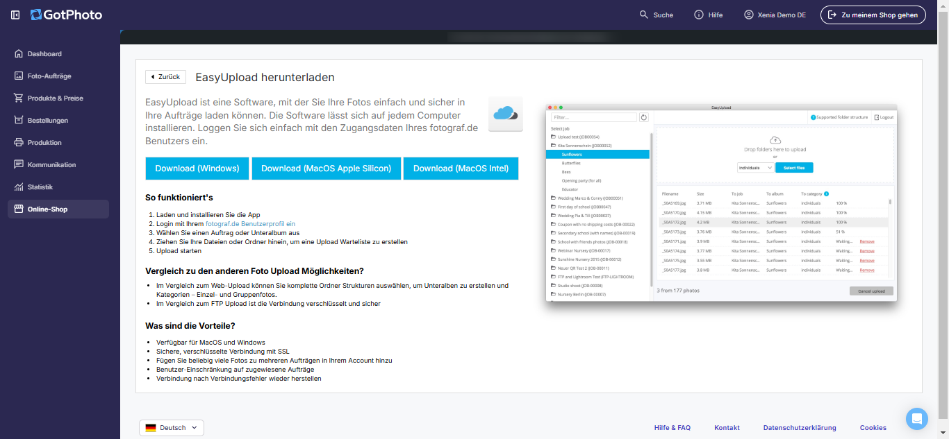 EasyUpload Download im Administrationsbereich