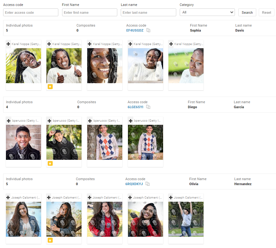 Album screen in GotPhoto displaying photos automatically linked to subject data.
