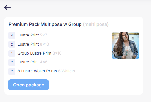 Screenshot of a customer's package selection interface.