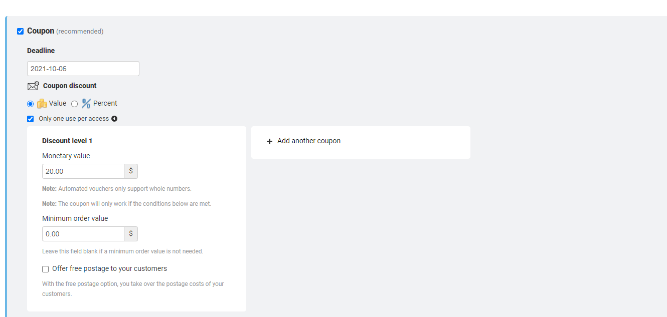 Job-level coupon matching the session fee value