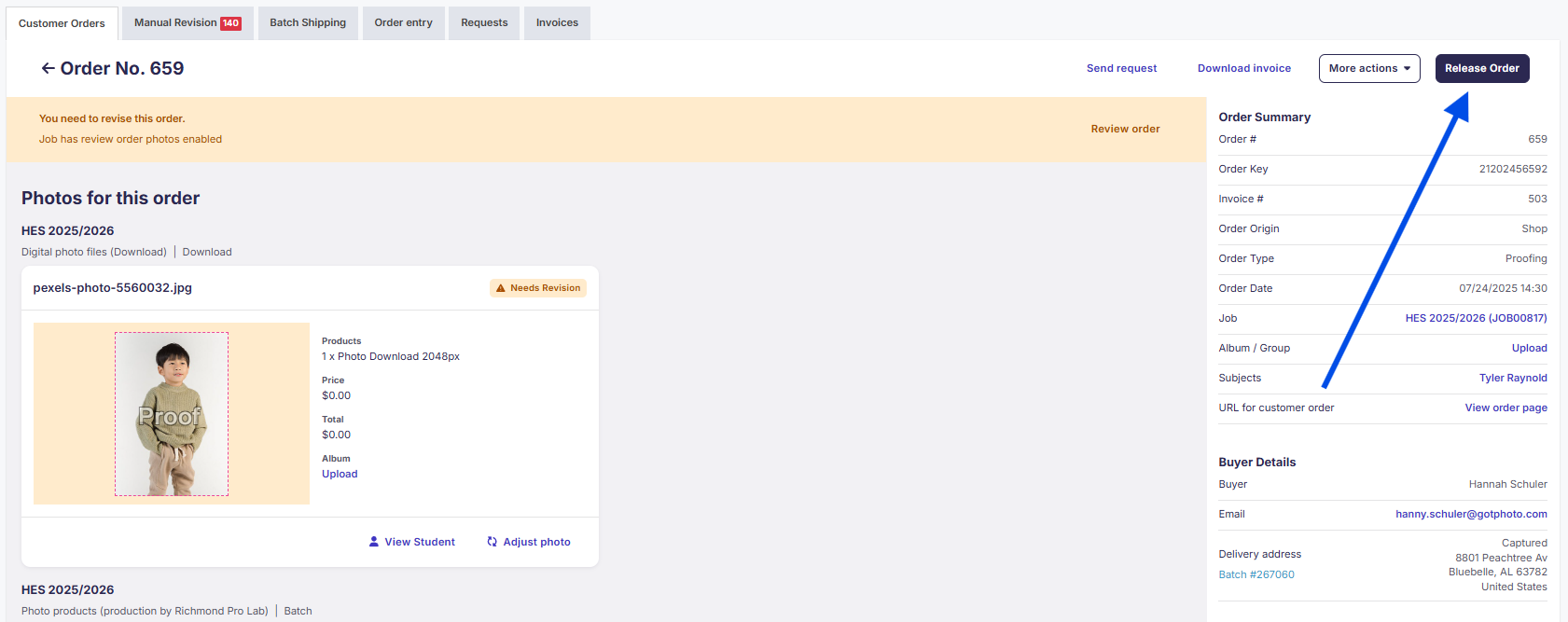 Release order button screenshot