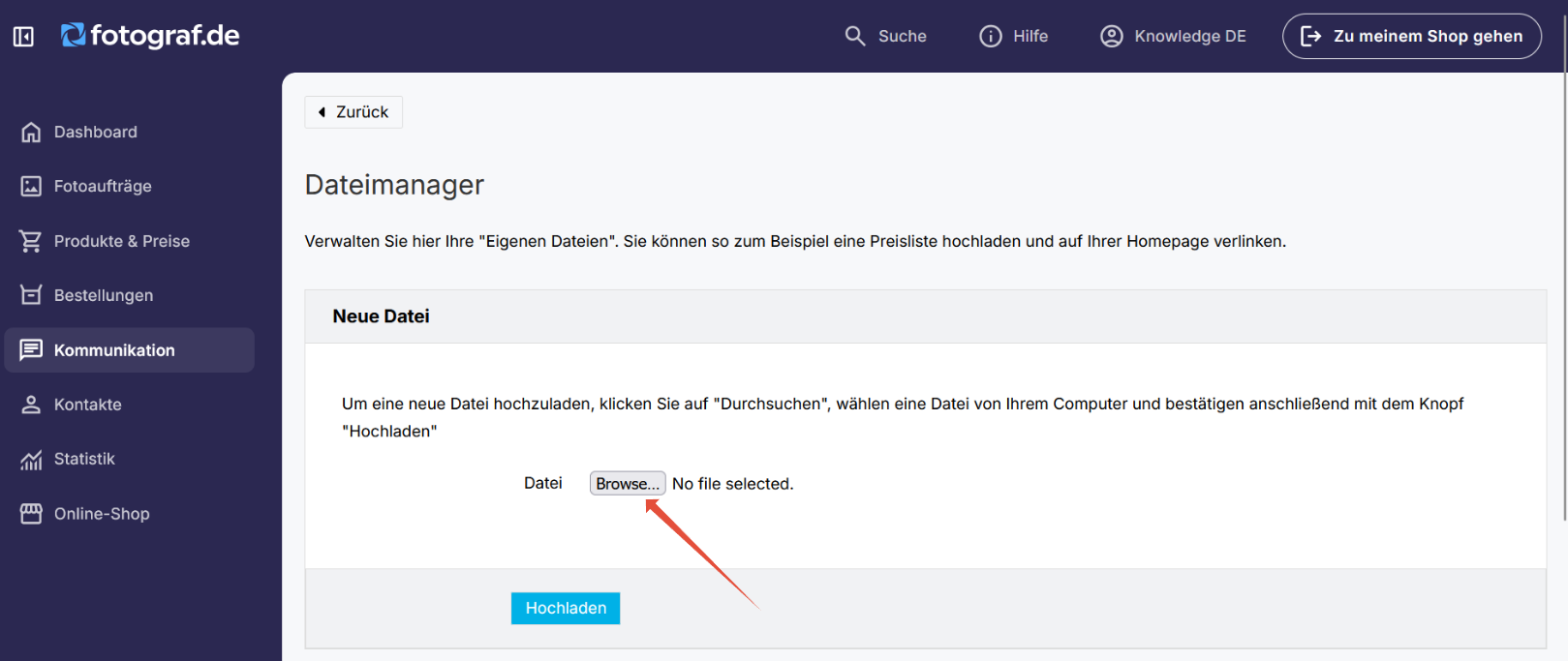 Bild im Dateimanager hochladen