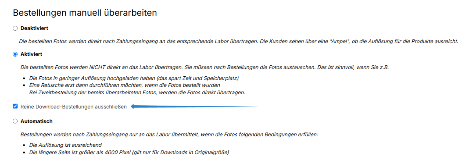 Optionen der manuellen Überarbeitung