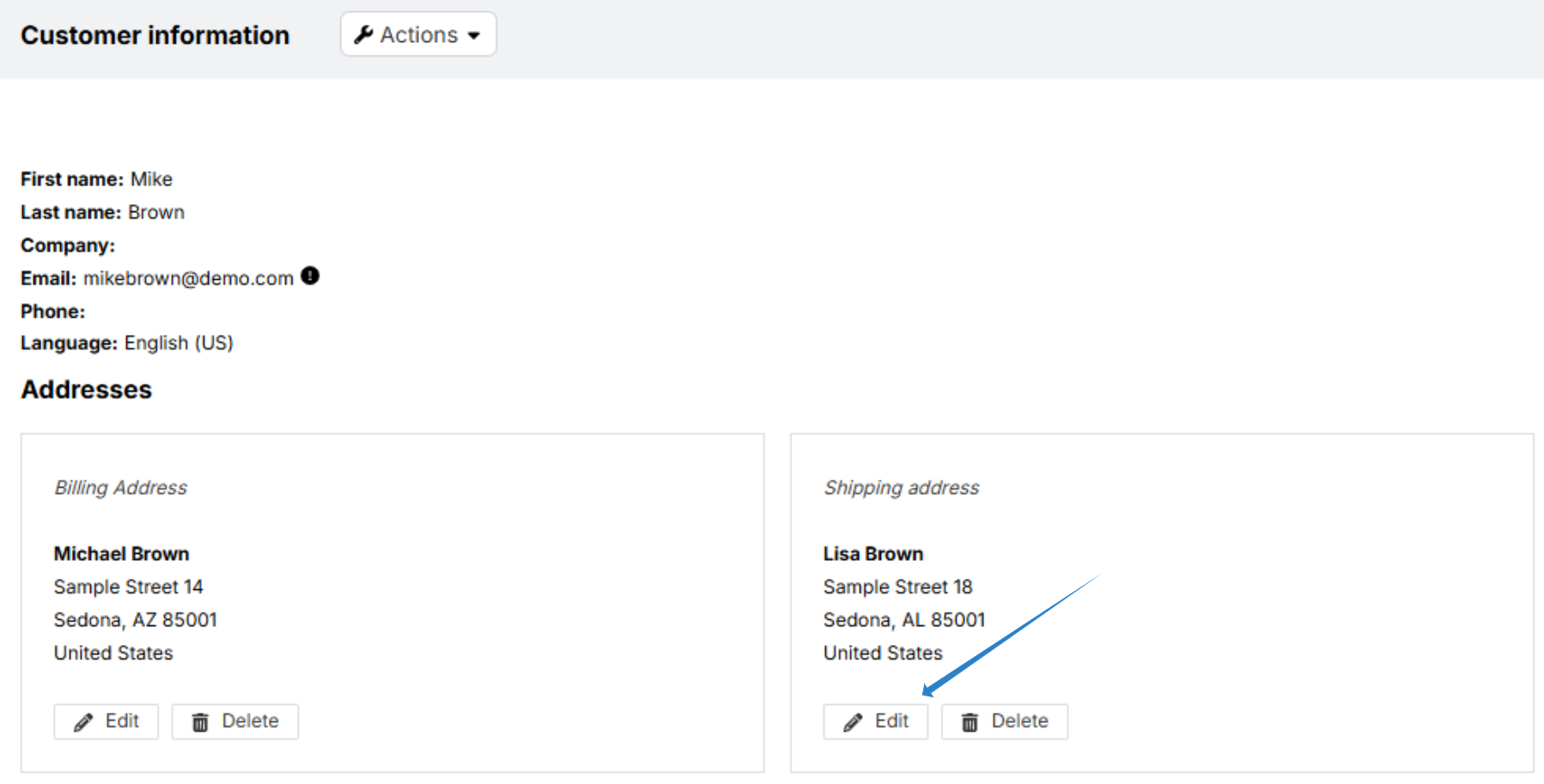 Shipping address edit option