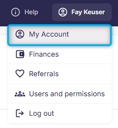 Select My Account from user menu