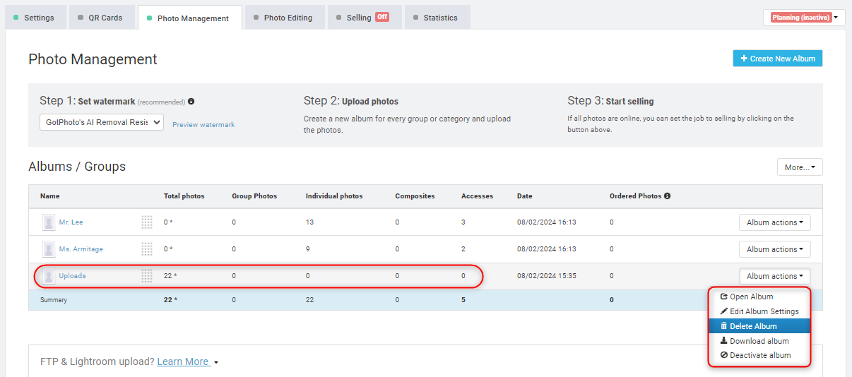 GotPhoto UI confirming that photos were successfully resorted by albums.