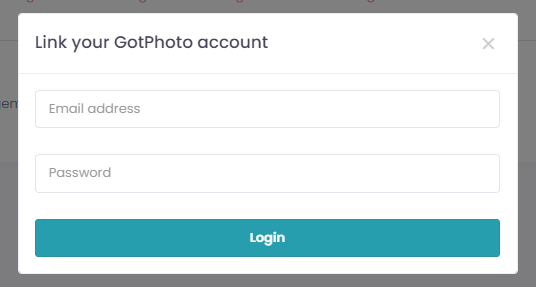 GotPhoto login prompt within SpotMyPhotos integration flow