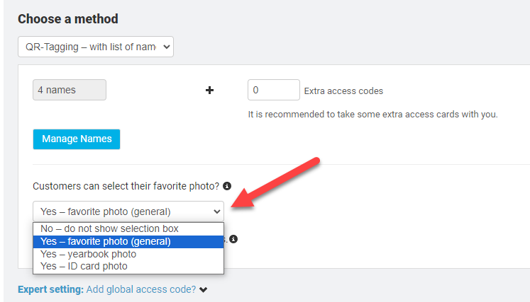 Favorite photo selection option during GotPhoto job setup