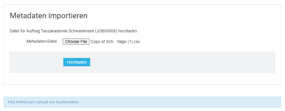 Upload-Dialog für die CSV in der Fotoverwaltung