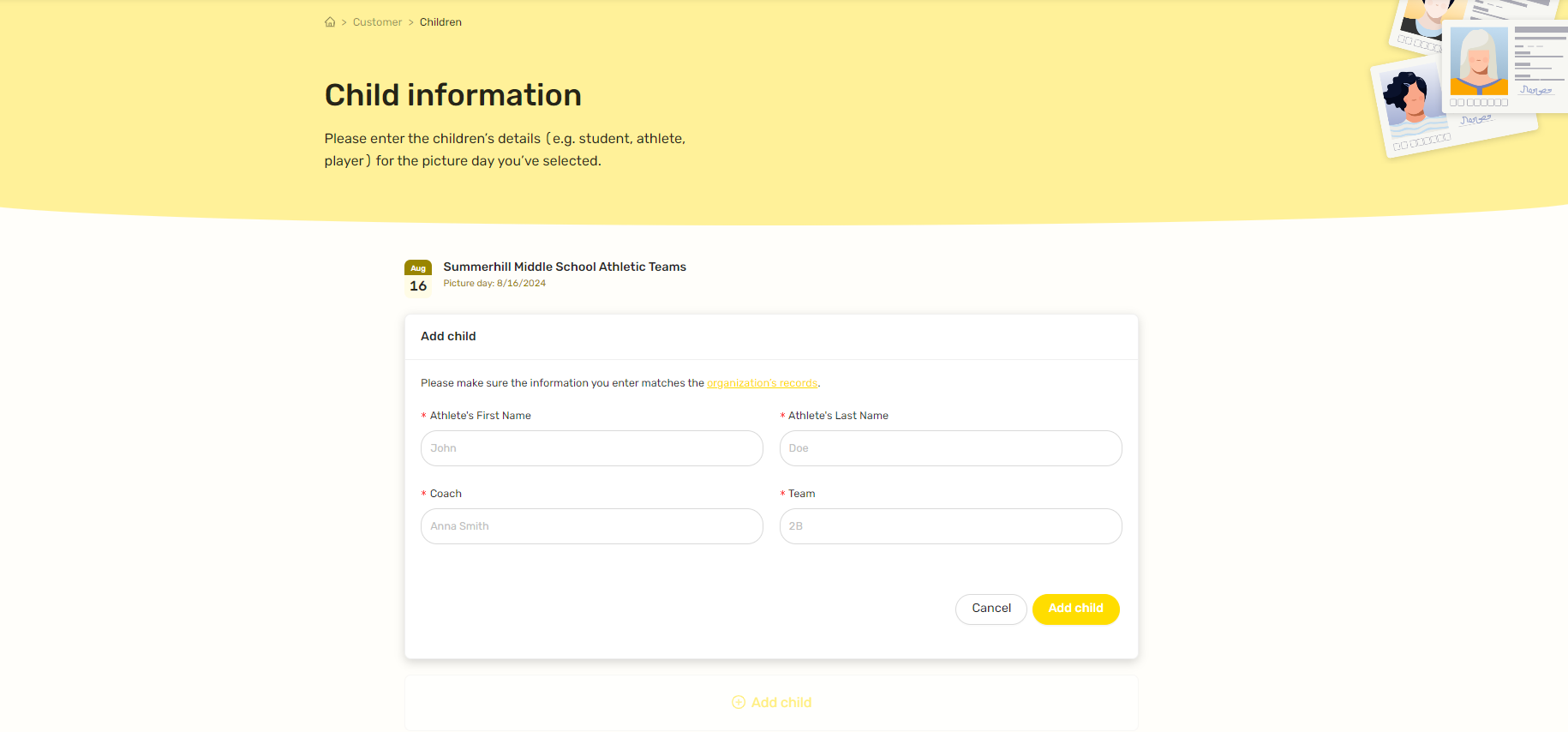 Player data entry form