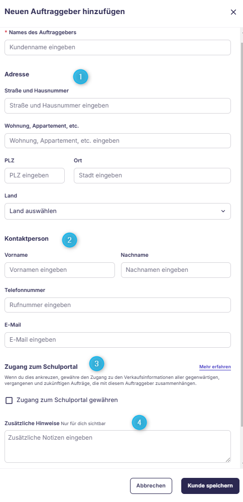 Formular für neuen Auftraggeber