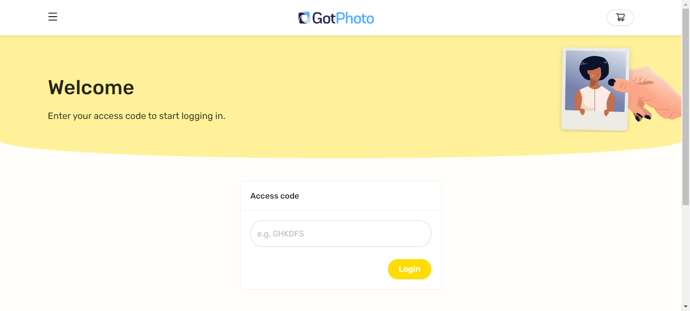 Prepay shop entry screen with access code field
