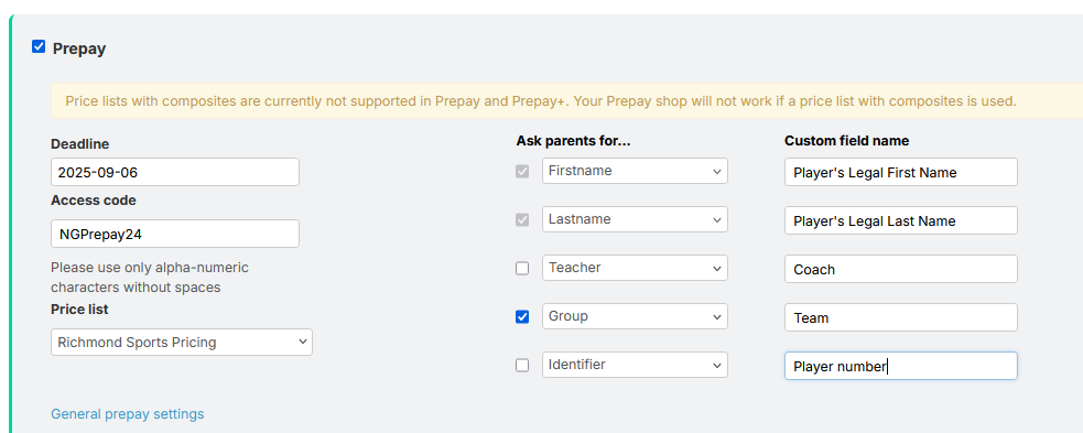 Ask parents for fields configuration