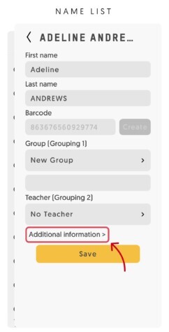 Entagged app screen to add additional subject information.